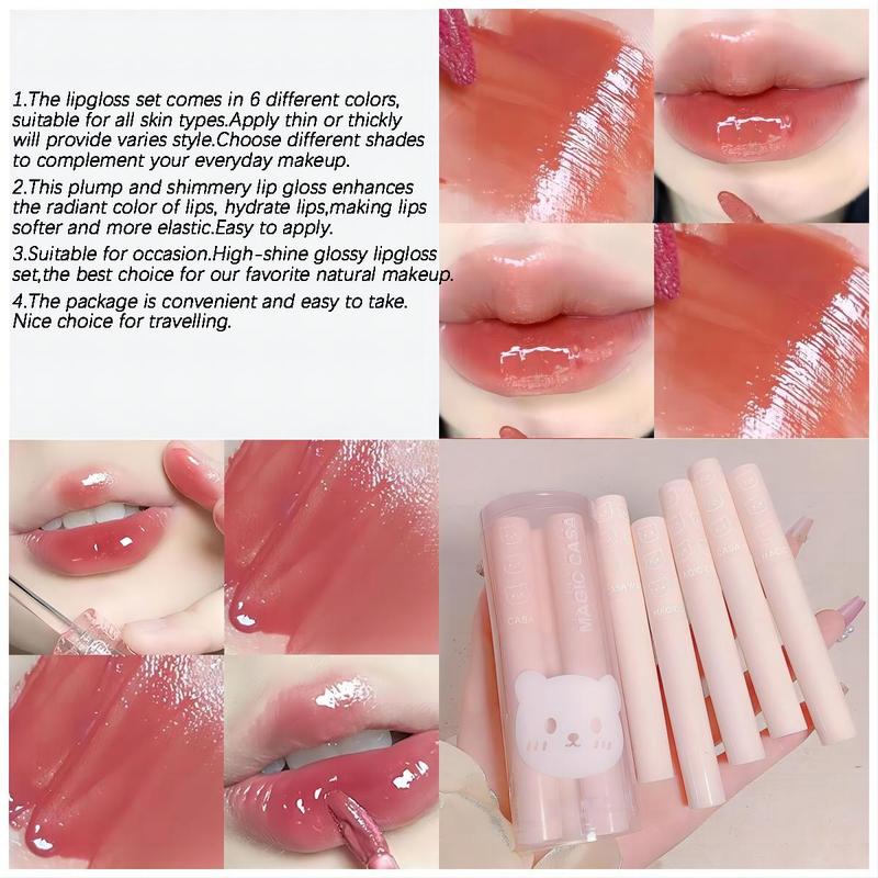 Glossy Mirror Finish Lip Gloss Set - 6 Colors, Sheer & Hydrating, Brightening