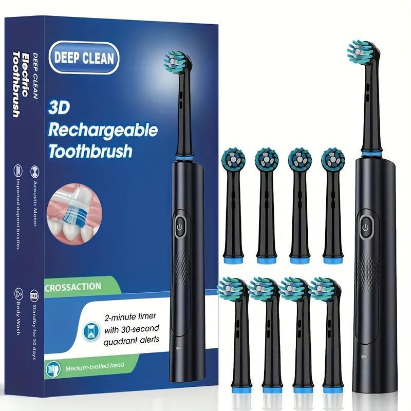 Electric Toothbrush Set, 1 Count USB Rechargeable Electric Toothbrush & 8 Counts Brush Head, Oral Care Product for Adults