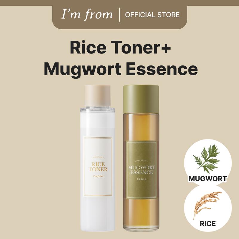 [I'm from Official Shop] Best Vegan Ingredients Inspired Duo Combo Skincare Set - Rice Toner, Mugwort Essence - Moisture Blend, Korean Beauty, Toner, Essence, Moisture Skincare, Skin Repair, Comfort, Hydrate, Moisturizer Cleansing Tea Tree Nourishing