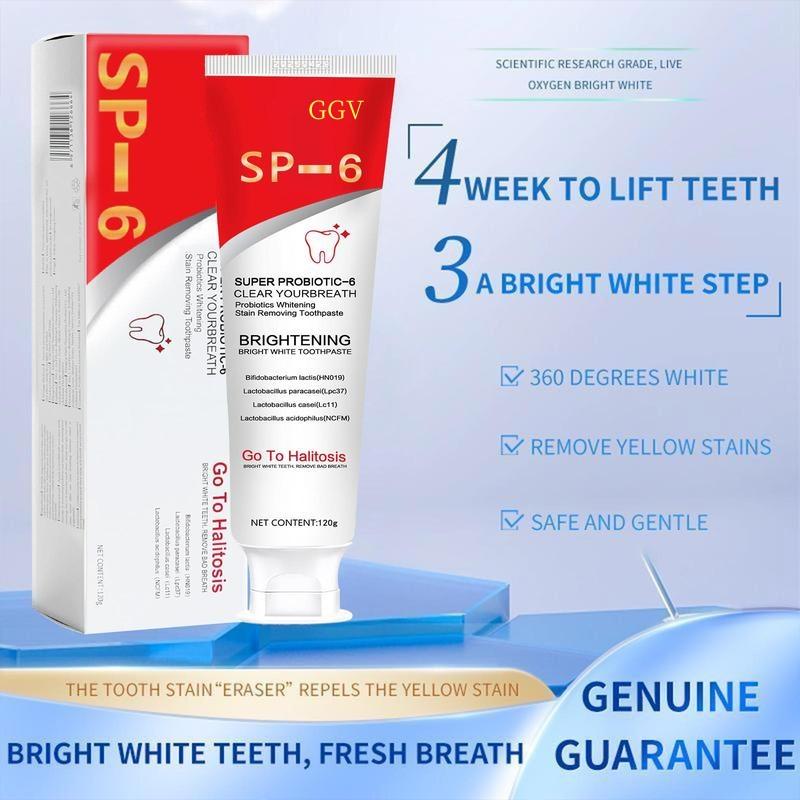 SP-6 Probiotic Toothpaste: Enhanced Formula Balances The Oral Microbiome, Removes Stains, And Provides Long-lasting FreshBreath.