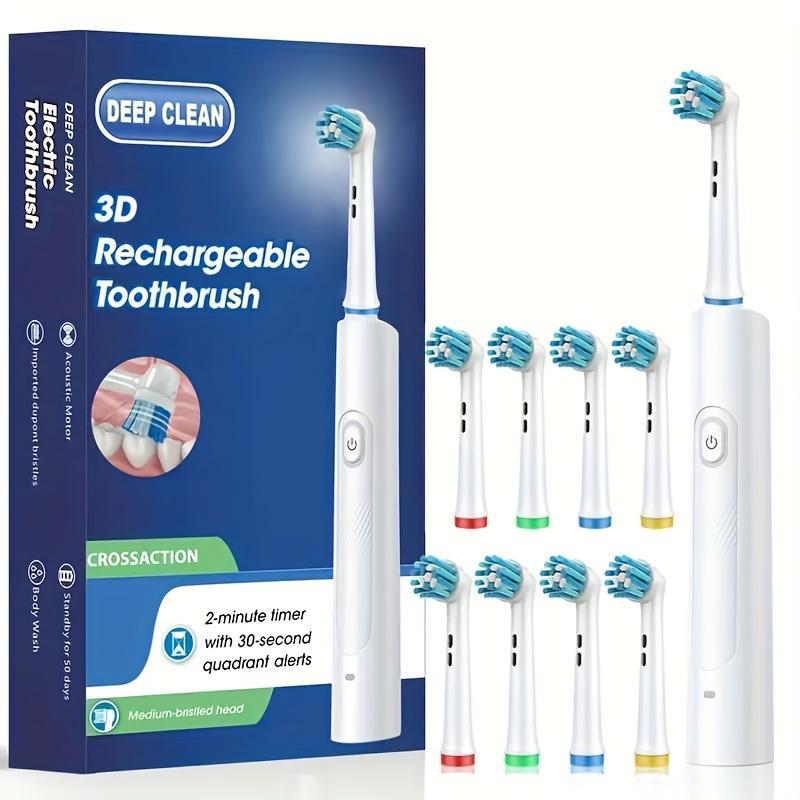 Electric Toothbrush Set, 1 Count USB Rechargeable Electric Toothbrush & 8 Counts Brush Head, Oral Care Product for Adults