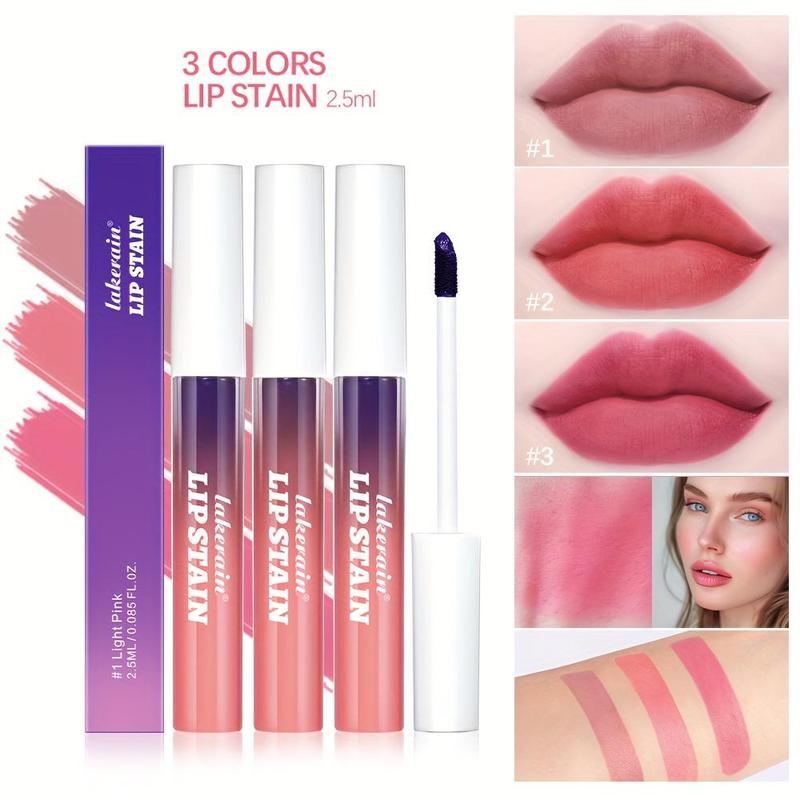 Long Lasting Tear-pull Lip Gloss, 3 Counts Matte Finish Lip Stain, Non-stick Cup Lipstick, for All Occasions Lip Makeup