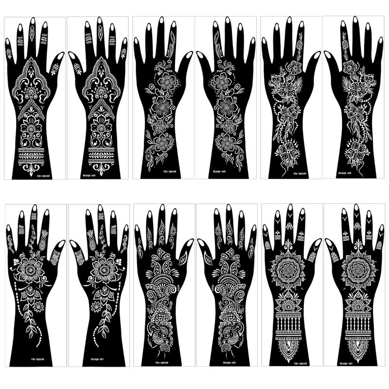 Henna Tattoo Stencil Kit,12 Sheets Stickers for Henna Tattoo Hand Forearm Glitter Airbrush DIY Tattooing Template, Large Indian Temporary Tattoo Stickers Floral Floral Floral