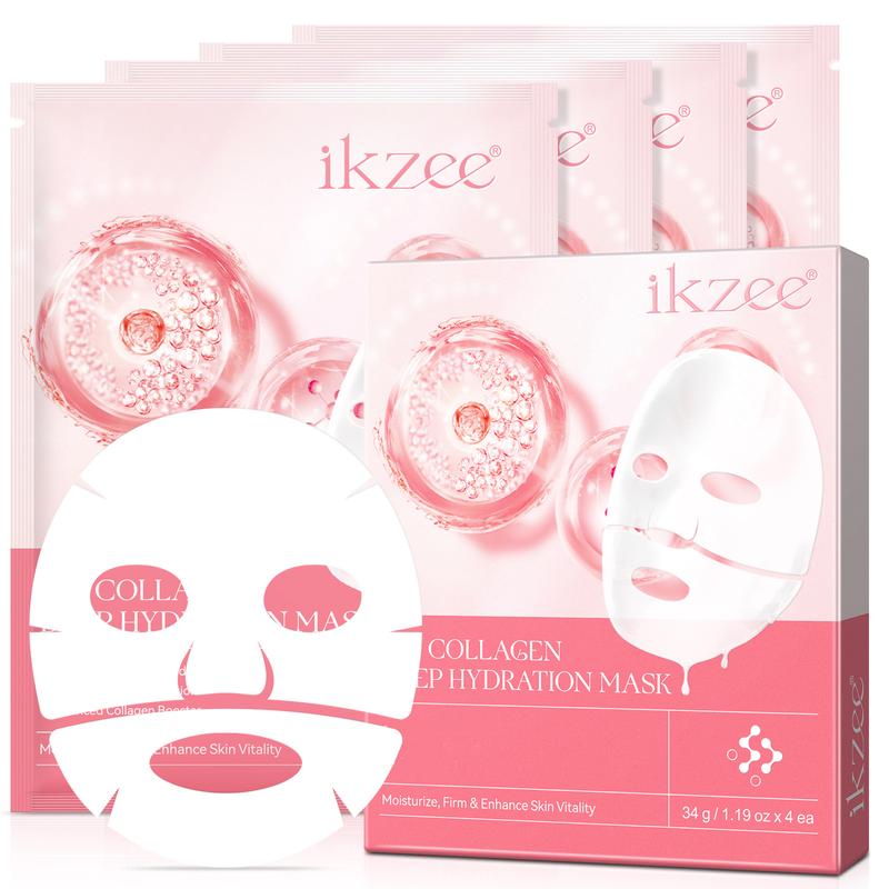 Ikzee Collagen Sheet Mask, Deep Hydration Mask, Firming Daily Face Mask, Hydrating Overnight Hydrogel (Pack of 4)