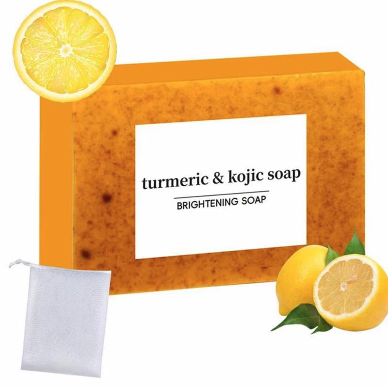 Lemon Turmeric & Kojic Acid Soap Bar, Face &Body Wash, Dark Spot Reducer, Daily SkinCleanser Sets for Acne-prone Skin, MoisturizingGentle Kojic Acid Soap Bar Set with Soap SaverBags, Halloween, Fall