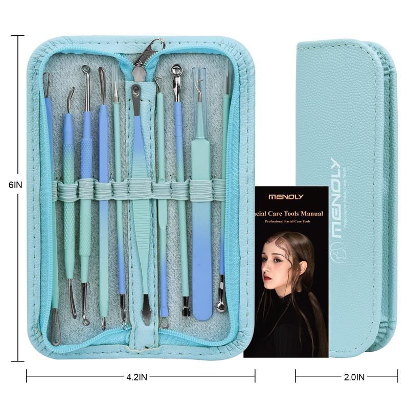 Pimple Extractor Pimple Popper Tool Kit, MENOLY 10count Blackhead Remover Tools, Acne Tools, Acne Kit for Blackhead,Blemish,Zit Removing, Whitehead Popping and Comedone Extractor Tool with Leather Bag