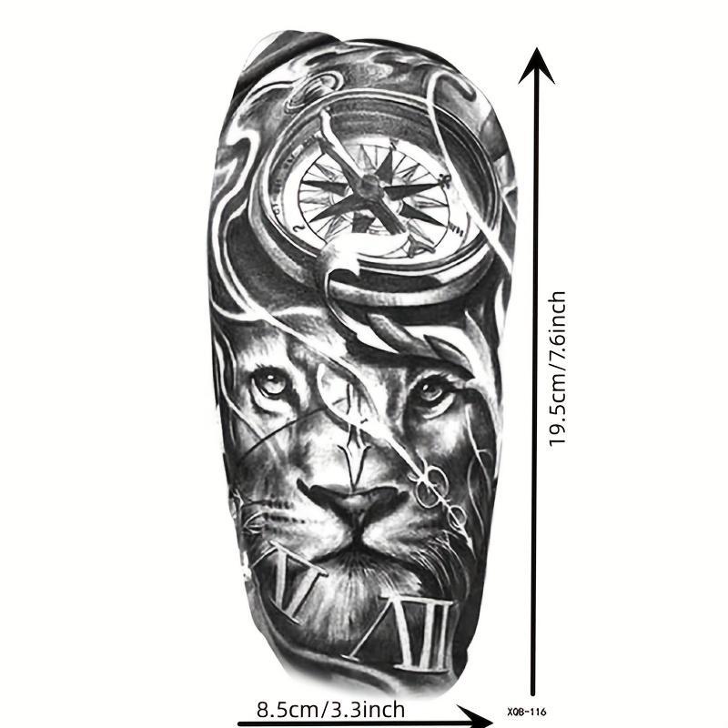 Lion & Watch Pattern Temporary Tattoo Sticker, Fake Tattoo Sticker, Body Art Decoration for Men & Women