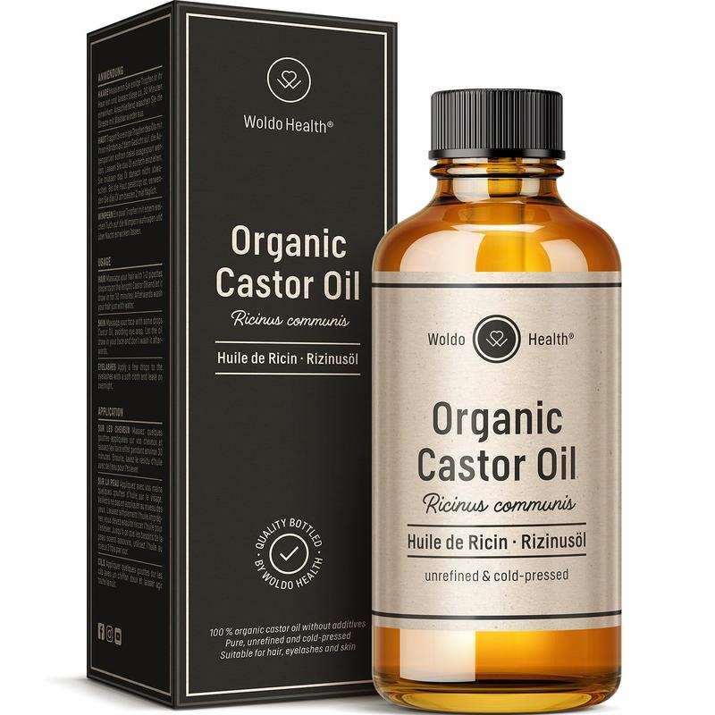 Organic Castor Oil for Hair Growth, Eyelashes & Eyebrows - 3.38Oz Cold-Pressed, Pure and Uv-Protected Glass WoldoHealth