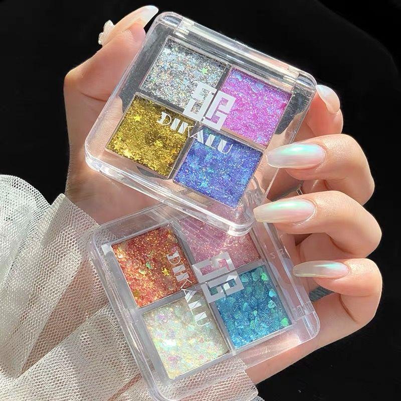 4 Colors Glitter Eyeshadow Palettes, 2pcs Shimmering Eyeshadow Makeup Products, High Pigmented Glittering Blendable Eyeshadow Powders