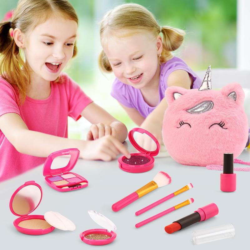 Christmas Pretend Makeup Kit for Girls, Toddler Girl Toys for 3 4 5 6 7 8 Years Old Girls Gifts, Fake Play Makeup Set for Kids Toys 3-5 4-6, Unicorn Princess Little Girl Purse with Make up