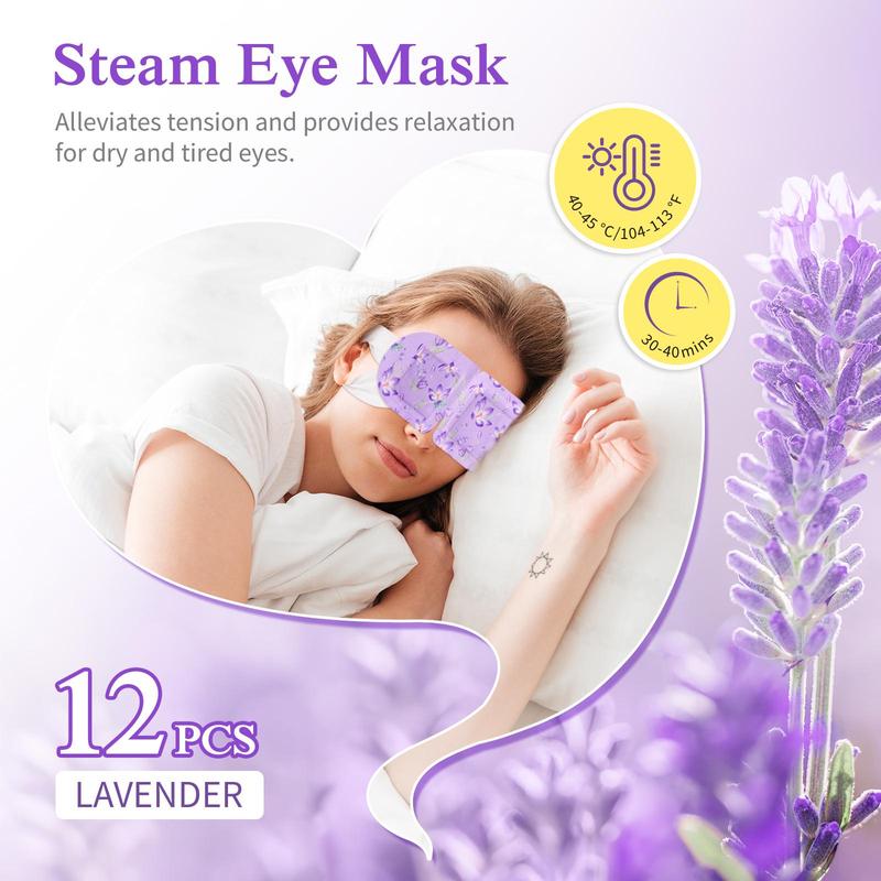 Lavender Steam Eye Mask, 12pcs box Disposable Hot Compress Eye Care Patch, Sleeping Eye Mask, Suitable for Men and Women