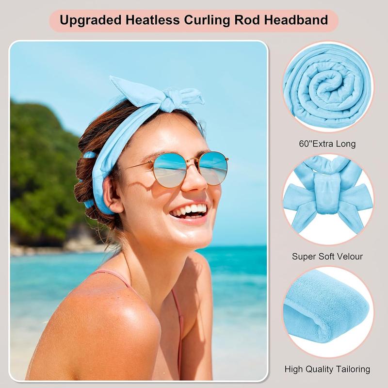 Heatless Curling Rod Headband, Soft Hair Curlers to Sleep In, No Heat Curls, Overnight Hair Wrap Curls Styling Kit for  with Long Hair Medium Hair, Blue