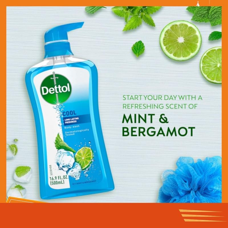 Dettol Cool Body Wash and Shower Gel, Body Wash with Mint and Bergamot, 16.90 Fl Oz (Pack of 1)