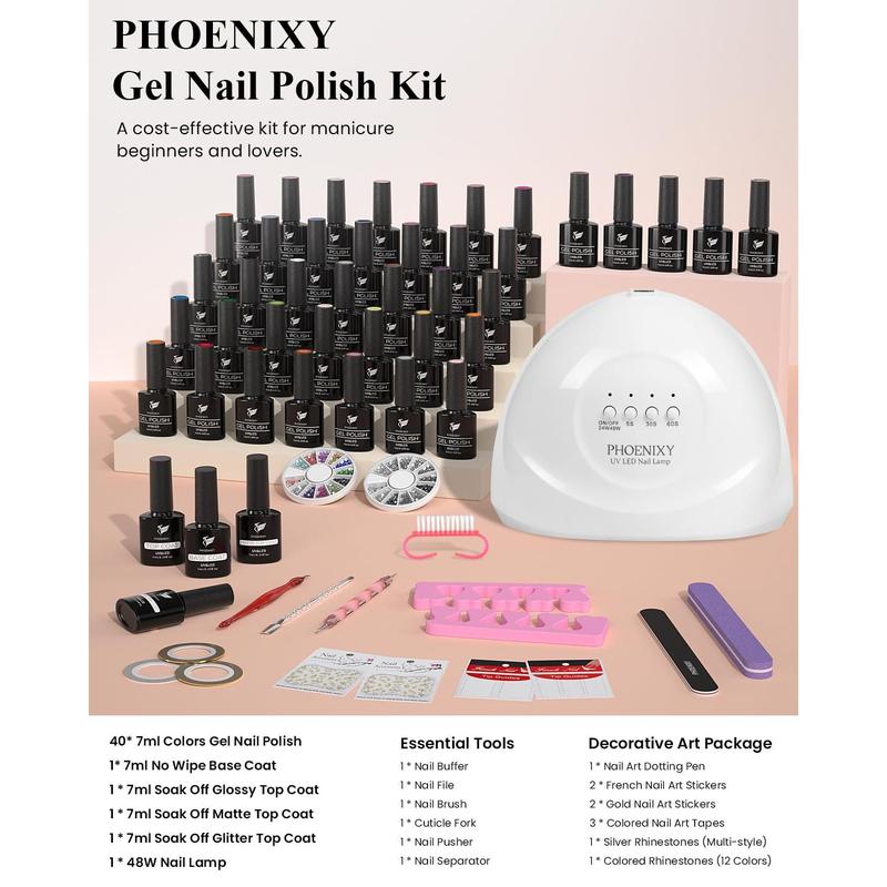 61pcs Gel Nail Polish Set with UV LED Light, 40 Colors Gel Nail Polish Set with 48W UV LED Nail Lamp Manicure Starter Gel Nail Set Base Coat Top Coat Women Gift