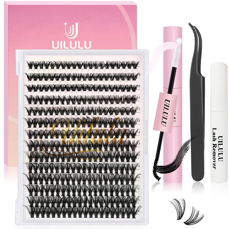 UILULU DIY Lash Extension Kit Individual Lashes Cluster D Curl Eyelash Set (0.07D-9-16MM Kit)