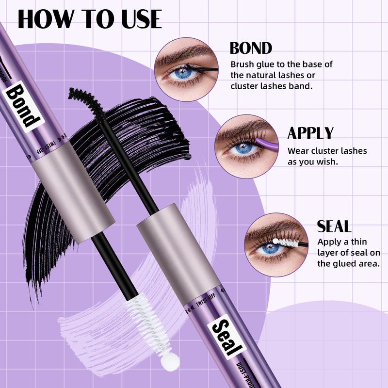 B&Q Lash Waterproof Bond & Seal  Long Lasting Hold 48-72 Hours Waterproof Cluster Lash Glue Mascara Wand Bond and Seal Makeup