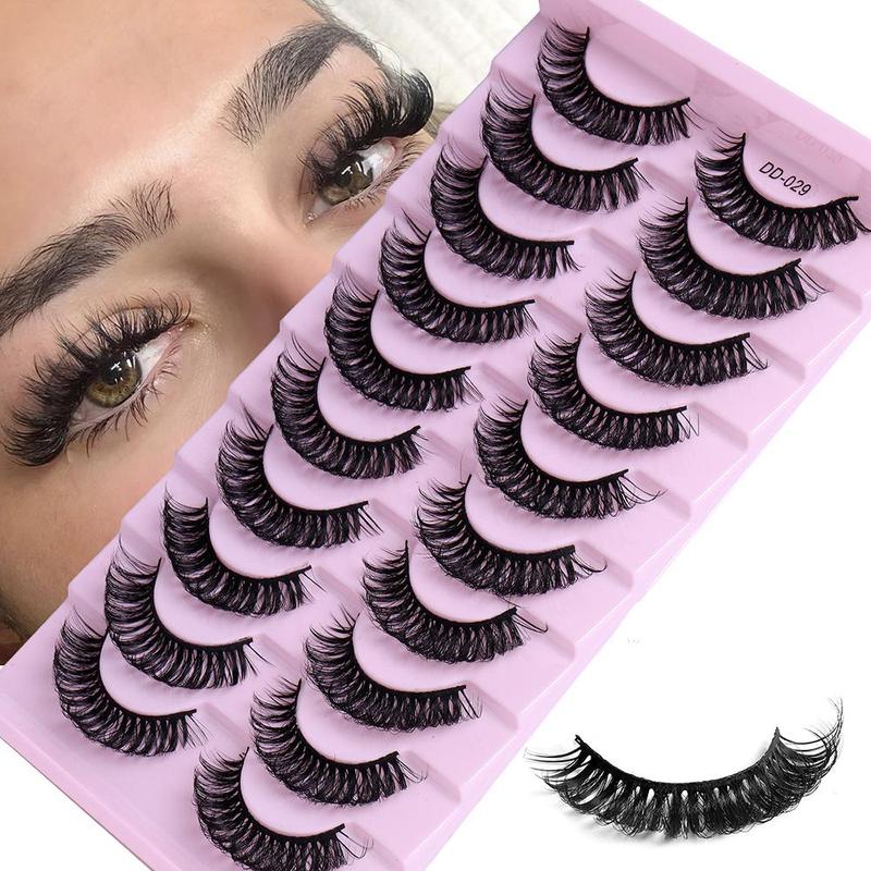 New Holiday Gift, 10 Pairs Multi-layer Thick Cross Natural Fake Lashes, DD Curl Russian Big Roll Self Grafting False Eyelashes, Women Cosmetics