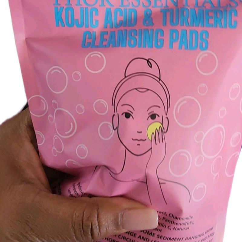 PHOR ESSENTIALS Turmeric Kojic Acid Cleansing Exfoliating Pads Facial Cleansing   Foaming Skincare Organic Gentle Smooth Skin Repair Cleanser