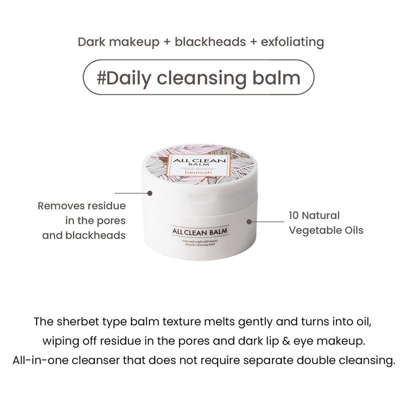 [heimish] All Clean Balm 120ml,  Deep Clear Cleansing Balm 100ml,  Deep Cleansing, Moisturizing Cleansing Balm, One Step All at Once Cleansing Balm, Multi Transforming Cleanser, Plant-derived Cleanser, Korean Skincare, Viral Cleanser