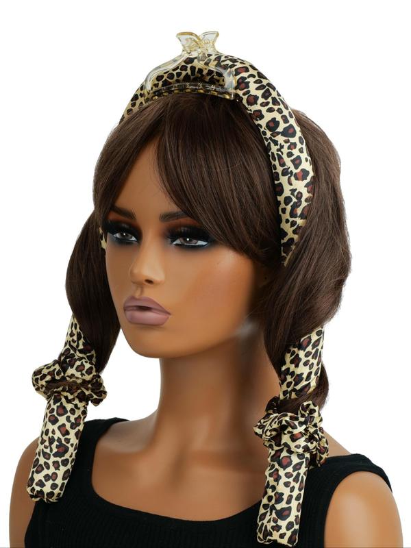 Leopard Pattern Hair Curler & Sleeping Cap, Including Satin Bonnet & Hair Tie & Heatless Curling Rod & Hair Claw Clip, Fashion Hair Styling Tools for Women for Various Hairstyle Use