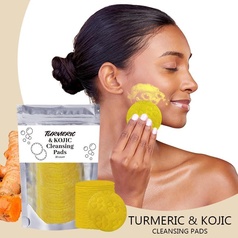 HECMOKS 2-Pack Turmeric Cleansing Pads with Kojic Acid, Curcumin Cotton Pads for Face, Target Dark Spots, Exfoliating, Deep Cleansing, Gentle Skin Care