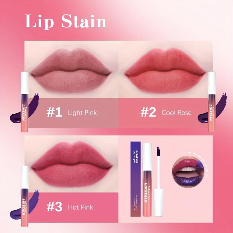 Long Lasting Tear-pull Lip Gloss, 3 Counts Matte Finish Lip Stain, Non-stick Cup Lipstick, for All Occasions Lip Makeup