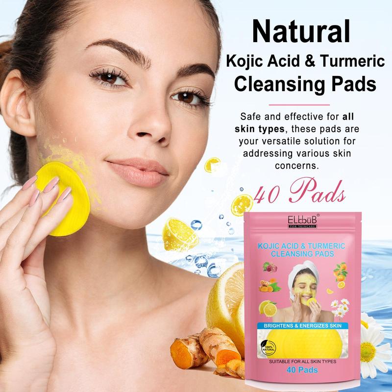 Turmeric Cleansing Makeup Remover Pads, 4 Counts set Gentle Cleansing Facial Cleansing Pads, Oil Control Mild Refreshing Clean, Makeup Removal Essential, Facial Wipes Skincare Tools, Skin Care Kit