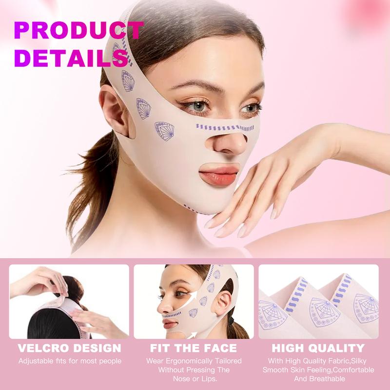 V- Face Lift Strap - Relieve Sagging Skin, Reduce Pwelling and Firm Skin, Double Chin Strap, Reusable Grooming Face and Chin Lift Mask for Men and Women Pink face slimming reusable v-line