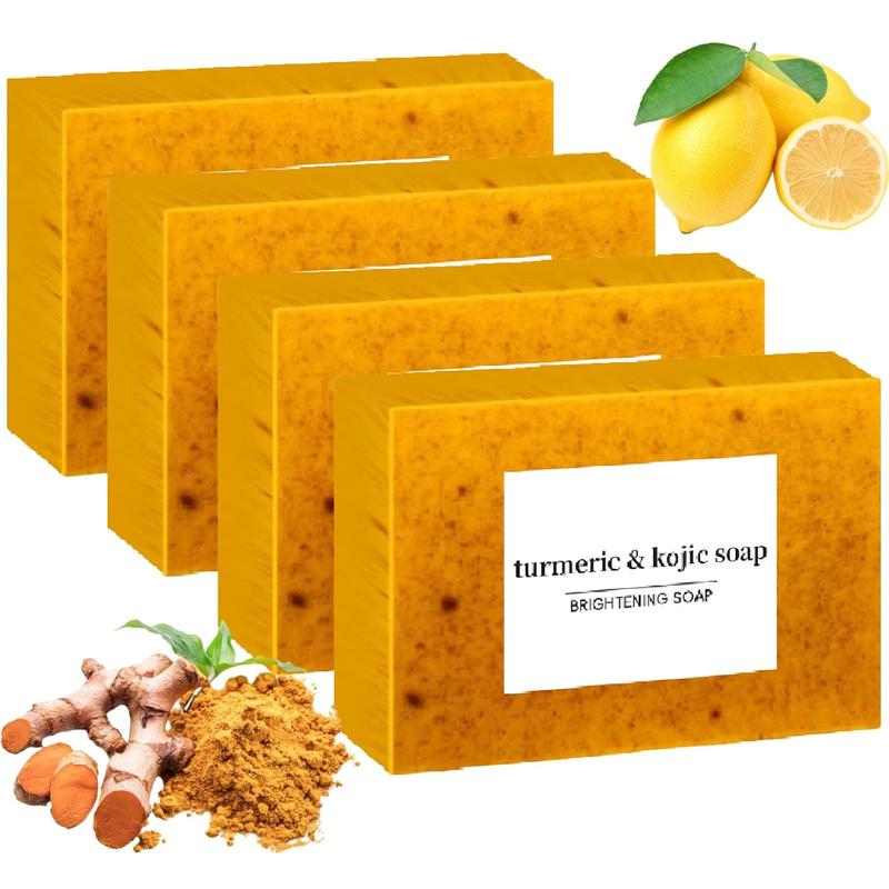 Lemon Turmeric & Kojic Acid Soap Bar, Face &Body Wash, Dark Spot Reducer, Daily SkinCleanser Sets for Acne-prone Skin, MoisturizingGentle Kojic Acid Soap Bar Set with Soap SaverBags, Halloween, Fall