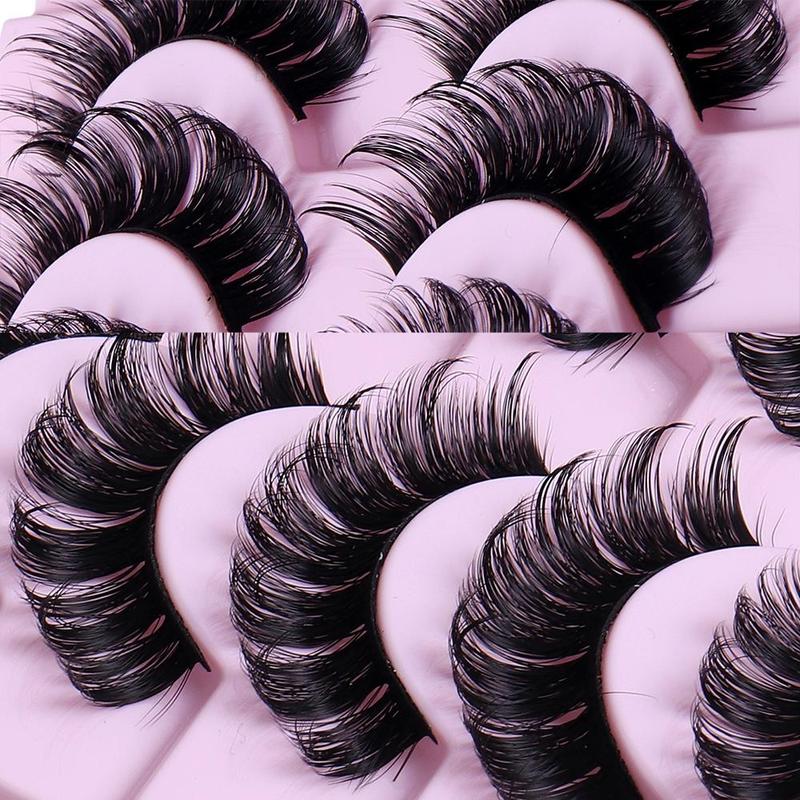 New Holiday Gift, 10 Pairs Multi-layer Thick Cross Natural Fake Lashes, DD Curl Russian Big Roll Self Grafting False Eyelashes, Women Cosmetics