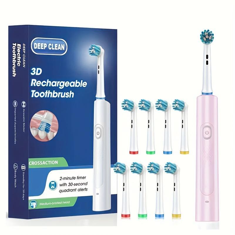 Electric Toothbrush Set, 1 Count USB Rechargeable Electric Toothbrush & 8 Counts Brush Head, Oral Care Product for Adults