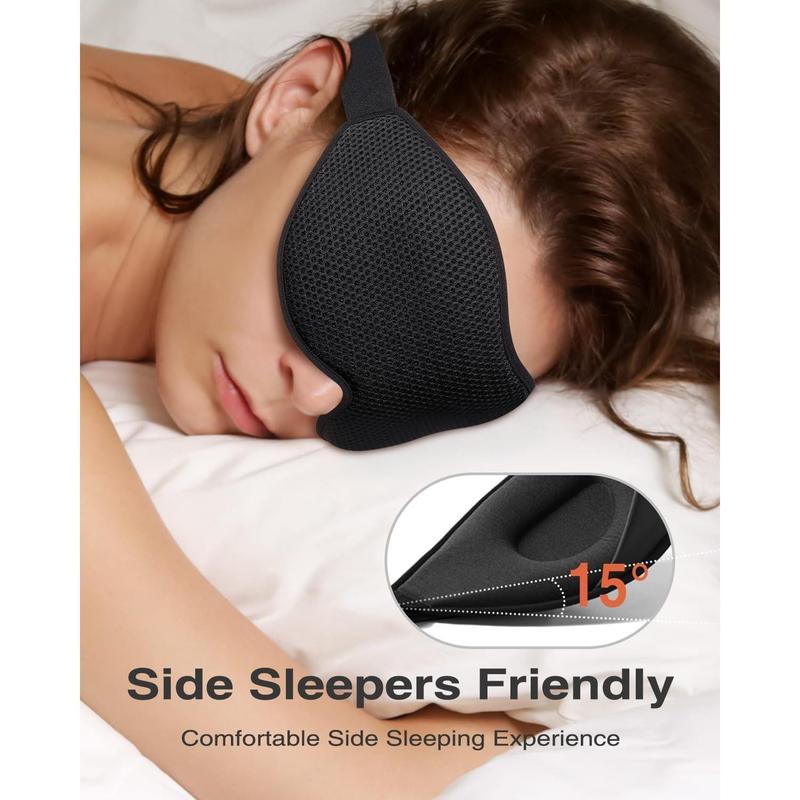 Sleep Mask, Eye Mask for Sleeping, Women Men Side Sleeper, 3D Contoured Cup No Eye Pressure 100% Blocking Light Sleeping Mask with Adjustable Strap Blindfold Yoga, Traveling, Nap, Black