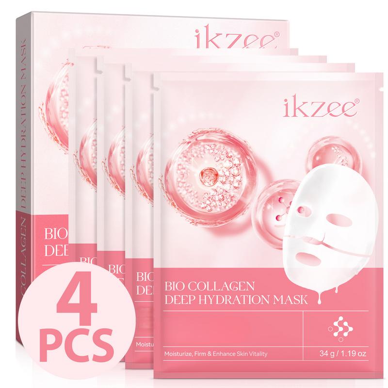 Ikzee Collagen Sheet Mask, Deep Hydration Mask, Firming Daily Face Mask, Hydrating Overnight Hydrogel (Pack of 4)