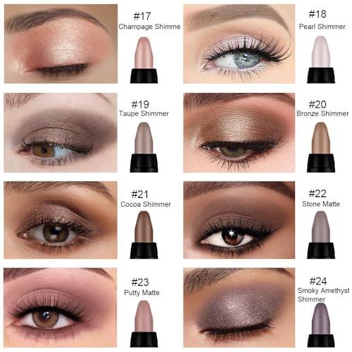 evpct 8Pcs Cream Eye Shadow Brightener Sticks Set for Eyes, Pearl White Smokey Black Gray Khaki Royal Blue Violet Purple Silver Glitter Shimmer Liquid Pencil Eye shadow Applicator Stick Palette Makeup