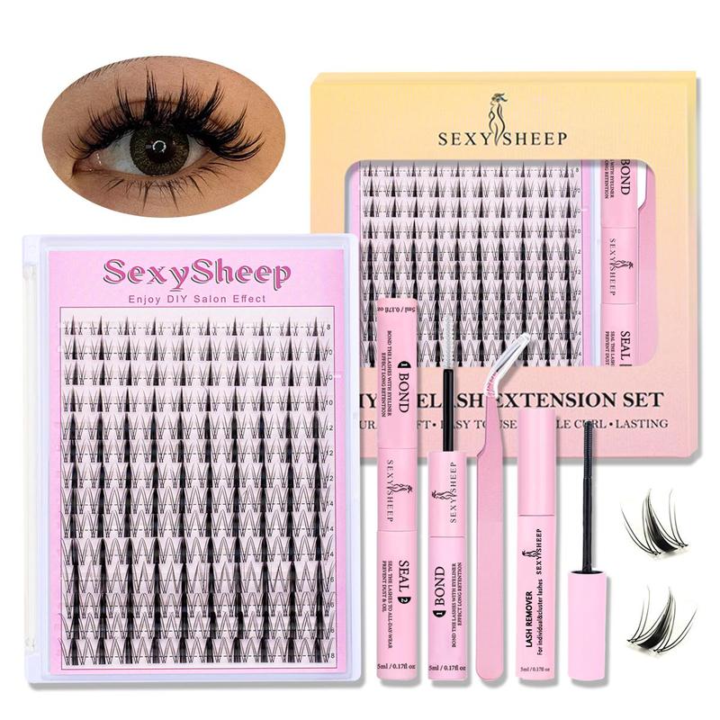 Manga C Curl Wet Look Eyelashes Extension Kit, Eyelash Clusters with Bond and Seal & Tweezers & Remover, Eye Makeup Enhancement Tool for Women, Christmas Gift