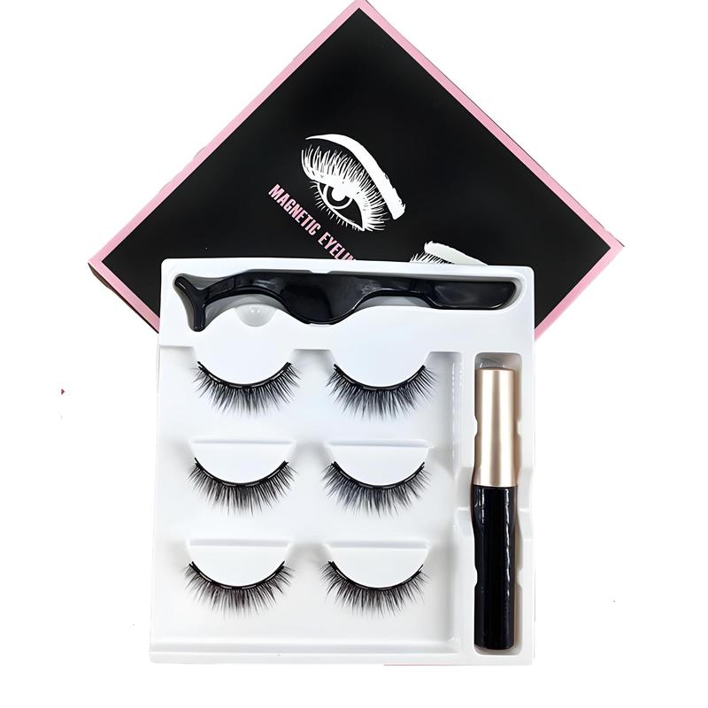 Magnetic Eyelashes & Liquid Magnetic Eyeliner, 1 Box Reusable Natural Look Eyelash Extensions, Self Grafting Curl Eyelashes, Eye Makeup Product for Women & Girls