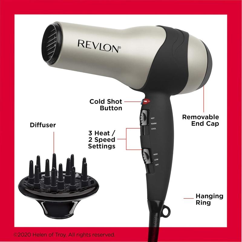 REVLON Turbo Hair Dryer with Advanced Ionic Technology, Ceramic Coating | Turbo Heat and Cold Shot Features, 1875 Watts for Fast Drying and Shine ()