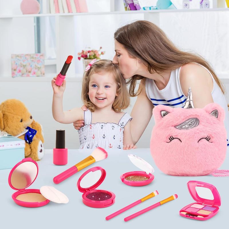 Christmas Pretend Makeup Kit for Girls, Toddler Girl Toys for 3 4 5 6 7 8 Years Old Girls Gifts, Fake Play Makeup Set for Kids Toys 3-5 4-6, Unicorn Princess Little Girl Purse with Make up