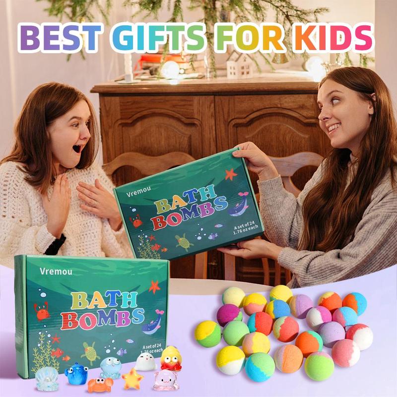 Bath Bombs for Kids with Surprise Toys Inside, 24pcs box Natural Organic Kids Bubble Bath Fizzy, Birthday Gift for Baby Girls & Boys