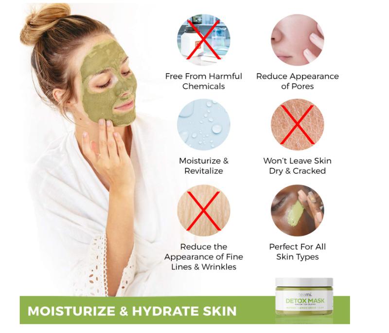 Teami Detox Face Mask for Hydraiting, Moisturizing & Purifying, Blackhead Remover Green Tea Deep Cleanse Mask reduces Acne & oil, Pore Minimizer Clay Mask for All Skin Types, Stick Mask Alternative