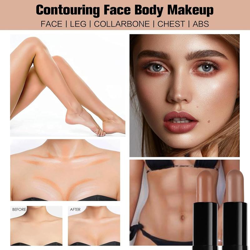 Contour Stick, 2Pcs Dual-Ended Highlighter Makeup Pen & Contouring Stick for Face Shaping, Long Lasting Waterproof Cream Bronzer & Highlight Sticks Make Up Kit for All Skin Tones(01# + 03#)