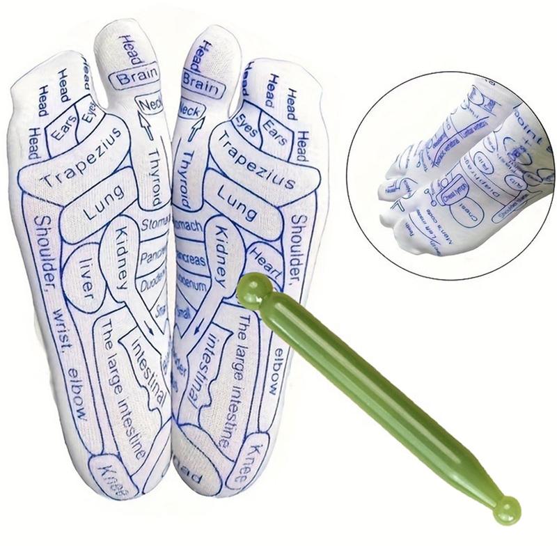 Foot Massage Tool Set, 3 Counts set Foot Massage Socks & Manual Massaging Double-ended Stick, Manual Massager Tool Set for Home & Travel, Christmas Gift