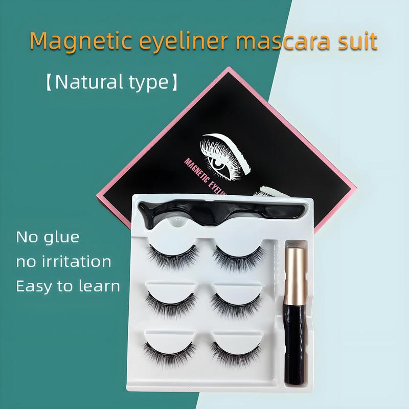 Magnetic Eyelashes & Liquid Magnetic Eyeliner, 1 Box Reusable Natural Look Eyelash Extensions, Self Grafting Curl Eyelashes, Eye Makeup Product for Women & Girls