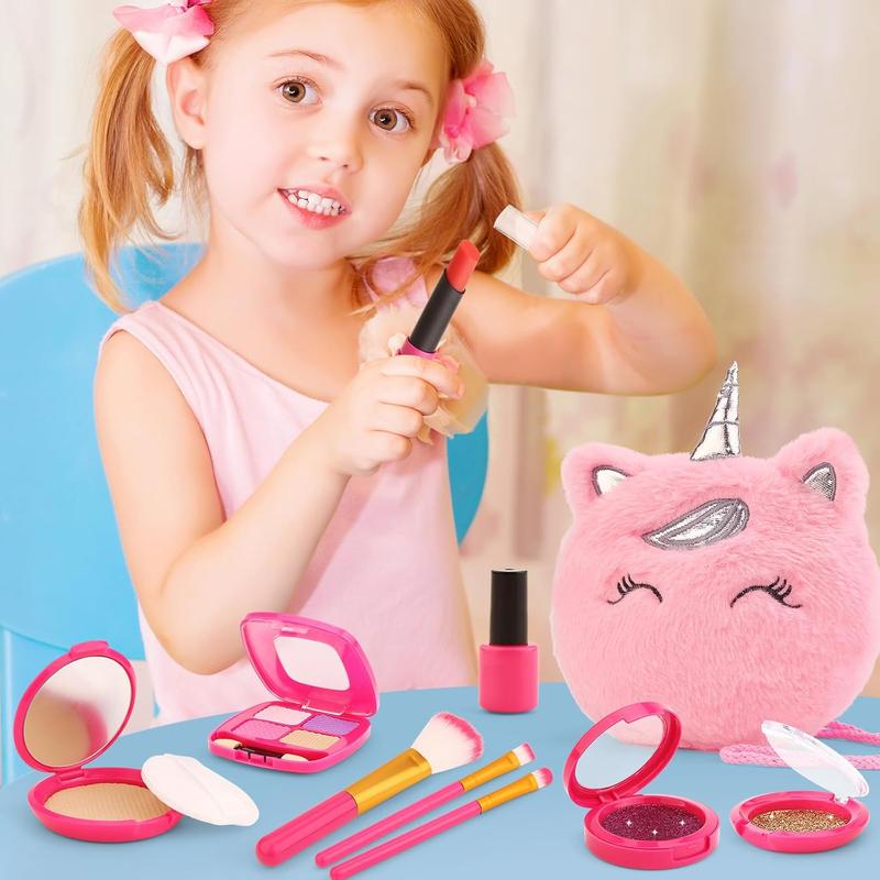 Christmas Pretend Makeup Kit for Girls, Toddler Girl Toys for 3 4 5 6 7 8 Years Old Girls Gifts, Fake Play Makeup Set for Kids Toys 3-5 4-6, Unicorn Princess Little Girl Purse with Make up