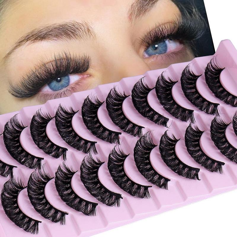 New Holiday Gift, 10 Pairs Multi-layer Thick Cross Natural Fake Lashes, DD Curl Russian Big Roll Self Grafting False Eyelashes, Women Cosmetics