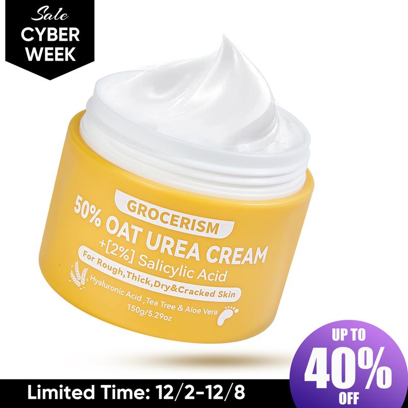 [Cyber Week]Grocerism 50% Urea Cream with Oat Extract Foot & Hand Cream, Hyaluronic Acid, Aloe Vera for Hydration, Callus Removal, for Cracked Heel