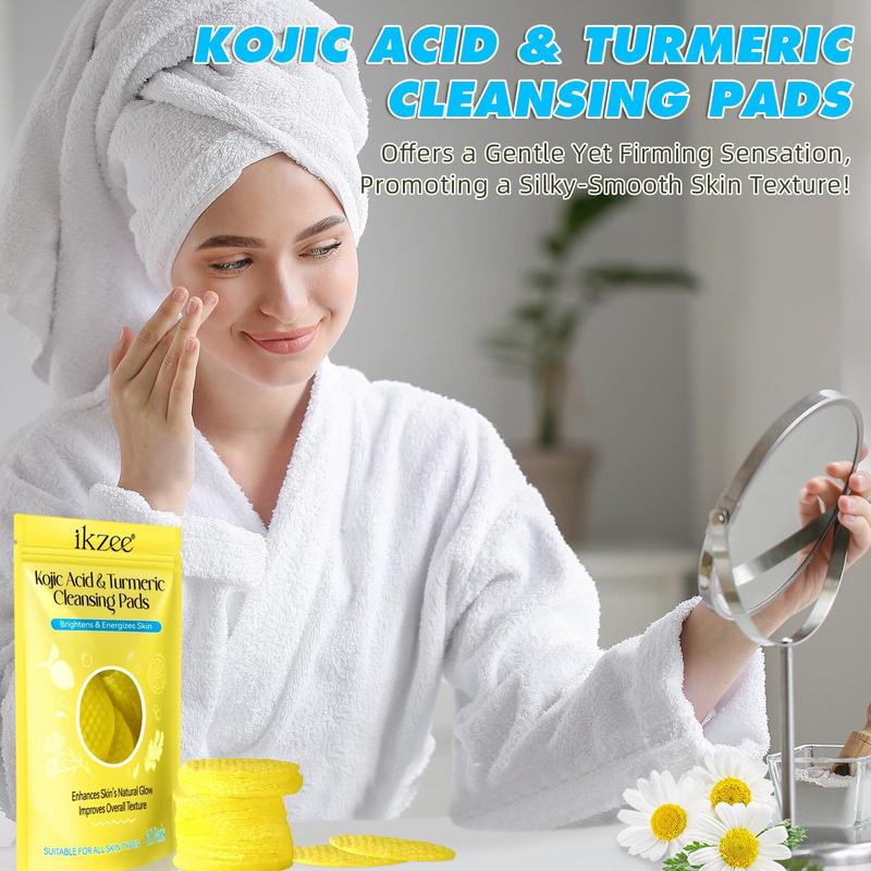 Kojic Acid & Turmeric Cleansing Pads, 120 Pads Gentle Exfoliating Face Cleaning Pads, Natural Brightening Skin Care Products for Face and Body