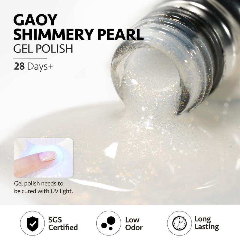 GAOY Shimmer Gel Nail Polish, 16ml Translucent Jelly Glitter Gel Polish, Soak Off UV Gel for Nail Art DIY at Home, 1609 Milky White