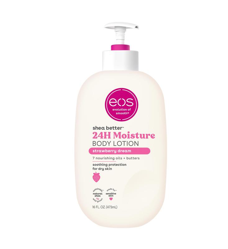 eos Shea Better Body Lotion- Strawberry Dream, 24-Hour Moisture Skin Care, Lightweight & Non-Greasy, Made with Natural Shea, Vegan, 16 fl oz