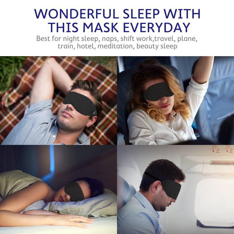 Cotton Sleep Mask – Updated Light-Blocking Design, Soft & Comfortable Eye Mask for Men & Women, Includes Travel Pouch (Black)